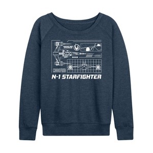 Women's - Star Wars - The Mandalorian N1 Starfighter Lightweight French Terry Wide Neck Long Sleeve Graphic Shirt - 1 of 4