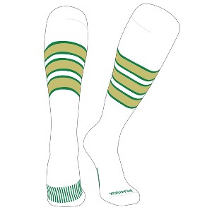 PEAR SOX Striped OTC Baseball, Softball, Football Socks (C) White, Kelly Green, Vegas Gold - 1 of 3