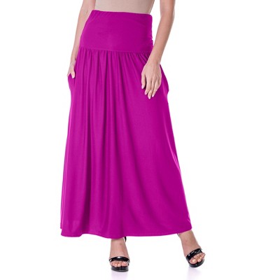 24seven Comfort Apparel Womens Foldover Maxi Skirt With Pockets : Target