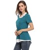 Clearlove Womens Short Sleeve Contrast Mock Neck Collared T-Shirts Flowy Ruffled Patchwork Work Blouse Casual Dressy - 4 of 4