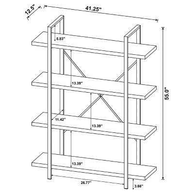Pearl Silver 55" Transitional 4-Shelf Bookcase with Cross-Back Design