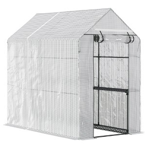 47.25" x 73.25" x 74.25" Walk-in Greenhouse, Outdoor Portable Plant Flower Growing Warm House with Roll-up Door and 4 Shelves, White - 1 of 1