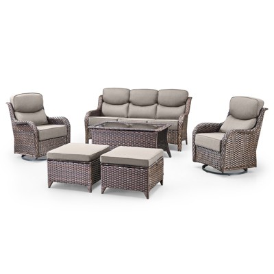 Belord Outdoor Patio Furniture with 6-inch Extra Thick Cushions, High Back Patio Furniture Set with Swivel Chairs, 6 Pieces Outdoor Conversation Set