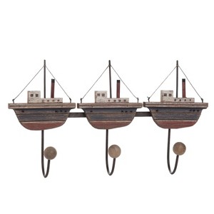 Beachcombers Rustic Boats Triple Prong Wall Coat Hook Wood Metal Home Decor Nautical Marine 17.91 x 3.94 x 10.24 - 1 of 2