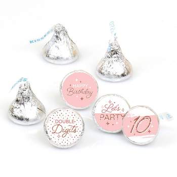 Big Dot of Happiness 10th Pink Rose Gold Birthday - Happy Birthday Party Round Candy Sticker Favors - Labels Fits Chocolate Candy (1 sheet of 108)