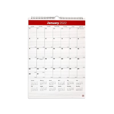 TRU RED 2022 17" x 12" Wall Calendar White/Red TR53913-22