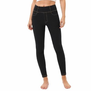 Women's Jeans High Waist Faux Denim Leggings with Pockets - 1 of 4