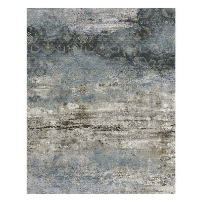 MontVoo Teal Abstract Pattern Washable Rug