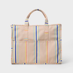 Pride Adult Rainbow Canvas Tote Handbag - Oatmeal Striped - 1 of 4