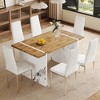 FURNIinspire Dining Sets Table And Chair Set, 55"*31.5" Natural Wood Grain Dining Table And 6 White Modern Dining Chairs With Metal Legs - 2 of 4