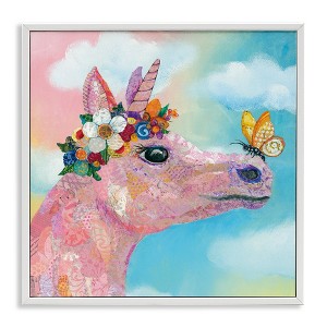 Stupell Industries Butterfly Kisses Pink Fantasy Unicorn Flower Blossoms Framed Giclee Art - 1 of 4