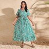 Plus Size Women's V Neck Maxi Dress Belted Waist Flowy Ankle Length Casual Elegant Party Dress - 2 of 2