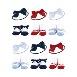 Hudson Baby Infant Girl 12Pc Headband and Socks Giftset, Dark Red Blue, One Size - 1 of 2