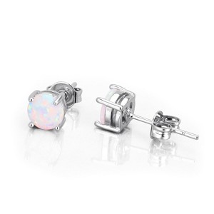 18K Gold and Sterling Silver With White Fiery Opal Stud Earring - 1 of 3