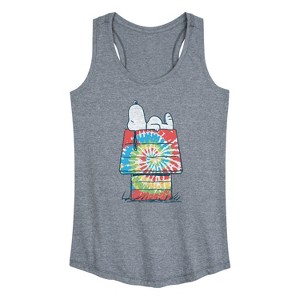 Women's - Peanuts - Snoopy Tie Dye House Graphic Racerback Tank - 1 of 4