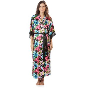 Ashford & Brooks Women's Satin Lace Long Duster Robe - 1 of 4