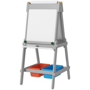 FONTOI Art Easel for Kids, Double Sided Kids Art Easel with Paper Roll, Chalkboard & Storage, Standing Toddler Easel, Gray, 19.7"*42.5"*20.1" - 1 of 4