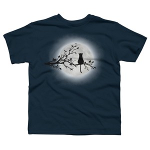 Boy's Design By Humans The Cat and The Moon By Maryedenoa T-Shirt - 1 of 3