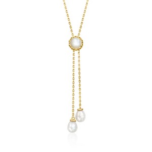Ross-Simons Mother-Of-Pearl and 8-8.5mm Cultured Pearl Lariat Necklace in 18kt Gold Over Sterling Size 35 - 1 of 3