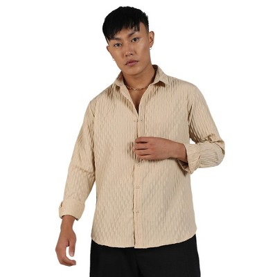 Campus Sutra Men Men's Butter Yellow Crinkled-Weave Shirt