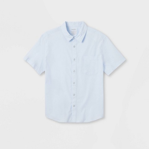 Мужские рубашки Goodfellow & Co Men's Adaptive Seated Fit Short Sleeve Button-Down Shirt - Goodfellow & Co™ Airy Blue M: Cotton Spandex Blend,Poplin Fabric