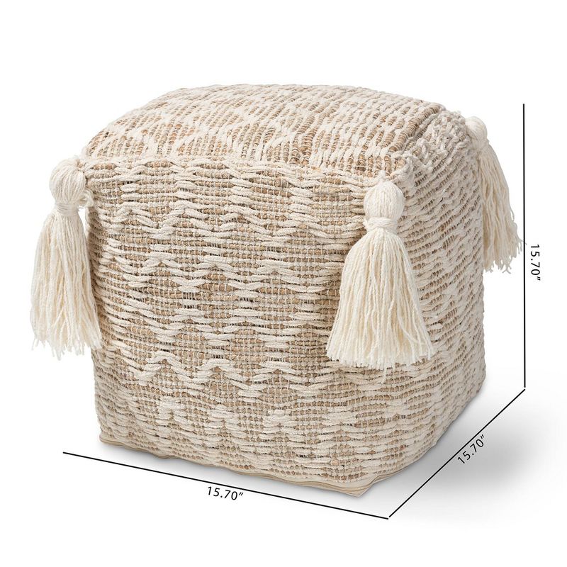 Noland Handwoven Moroccan Inspired Pouf Ottoman Natural/Ivory - Baxton Studio, 3 of 8