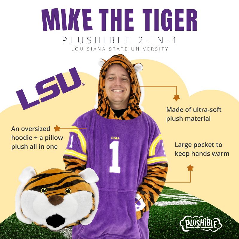 Louisiana State University (LSU) Mike the Tiger Snugible Blanket Hoodie & Pillow, 3 of 10