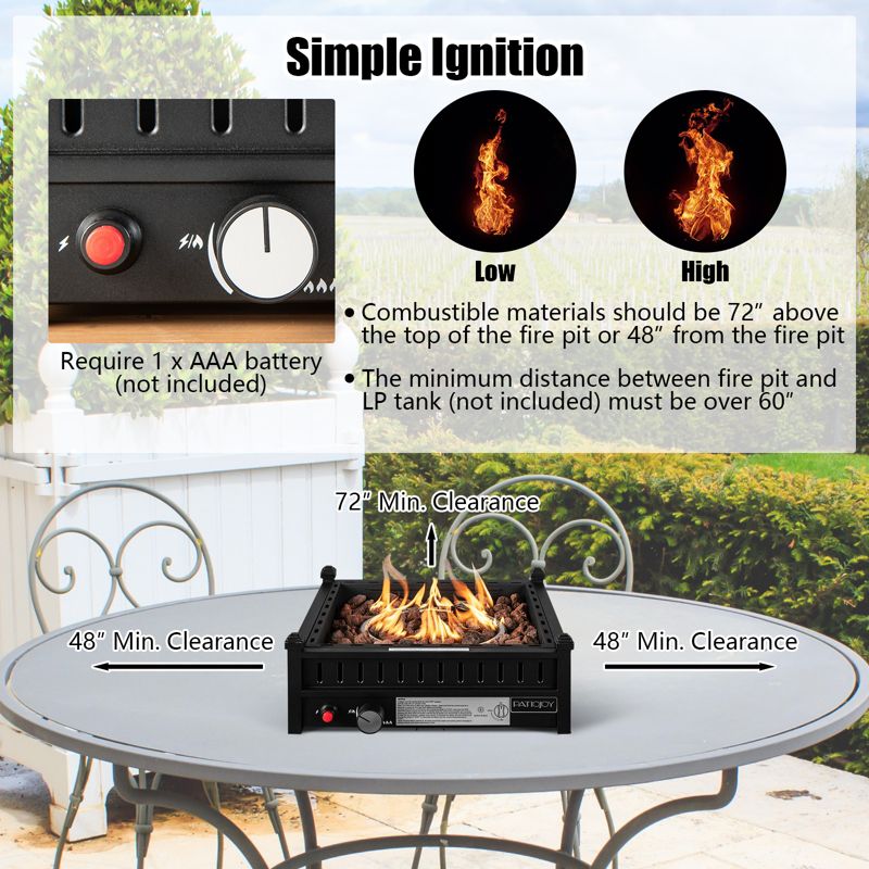 Tangkula Portable Propane Fire Pit 40,000 BTU Tabletop Fire Pit for Tables with 2” Umbrella Hole Compact Propane Fire Pit, 4 of 10