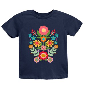 The Juniper Shop Folk Art Florals Distressed Youth Short Sleeve Tee - L - Navy - 1 of 4