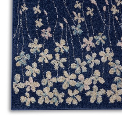 Navy Floral Whisper Rectangular Viscose 2' x 4' Area Rug