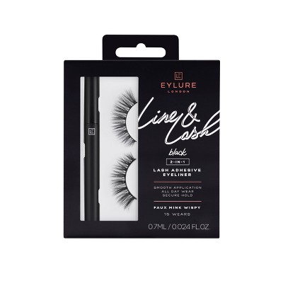 Eylure Line & Lash Faux Mink Wipsy False Eyelashes with Adhesive Pen - Black - 1pr