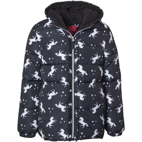 Pink Platinum Toddler Girls Unicorn Puffer Jacket Size 3T Black