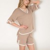Anna-Kaci Lounge Women's Knit Lounge Set with V-Neck Top and Drawstring Shorts Featuring Contrast Trim - 3 of 4