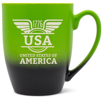 100 North United States of America 10 Ounce Green and Black Two Toned Ombre, Comfortably Fits Your Hands, Ceramic Tea Coffee Cup Mug, USA United