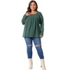 Agnes Orinda Women's Plus Size  Long Sleeve Button Square Neck Flowy Pleated Loose Tunic Blouse - 3 of 4