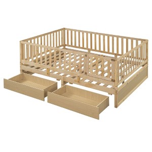 NicBex Daybed, Wooden Day Bed with Fence Guardrails and 2 Drawers, Sofa Bed Frame with Floor Bed - 1 of 4