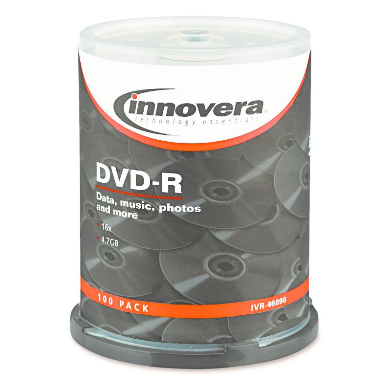 Innovera DVD-R Discs 4.7GB 16x Spindle 100pk - Silver (IVR46890), 1 of 2