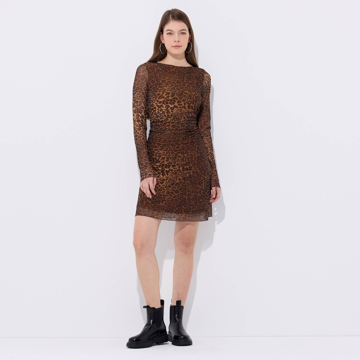 Женские платья Wild Fable Women's Long Sleeve Lined Mini Skater Dress - Wild Fable™ Brown Leopard Print XL — фото 4