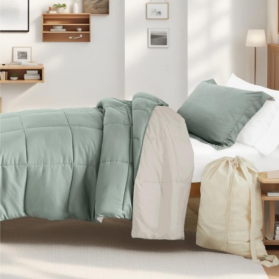 8PC College Essentials TwinXL Bedding Bundle, Reversible Comforter, Solid Sheet Set, Pillows and Laundry Bag - Becky Cameron