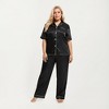 Anna-Kaci Lounge Women's PLus Size Satin Pajama Set with Short Sleeve Button Front Top and Relaxed Straight Leg Pants - 3 of 4