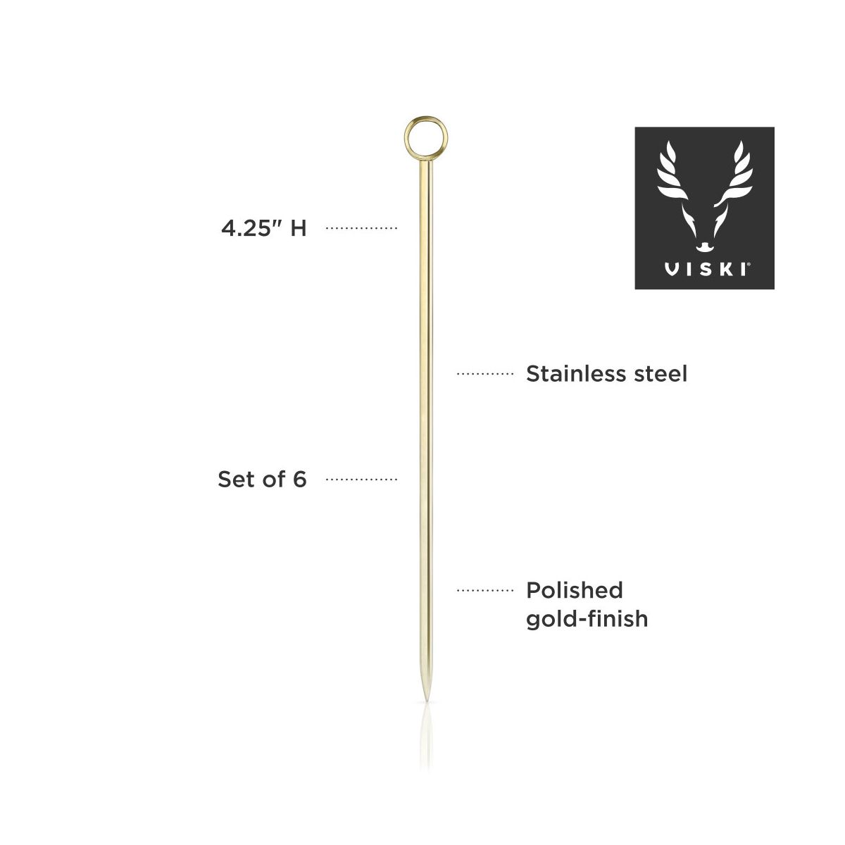Viski Cocktail Picks, Set of 6 Stainless Steel - thumbnail 2