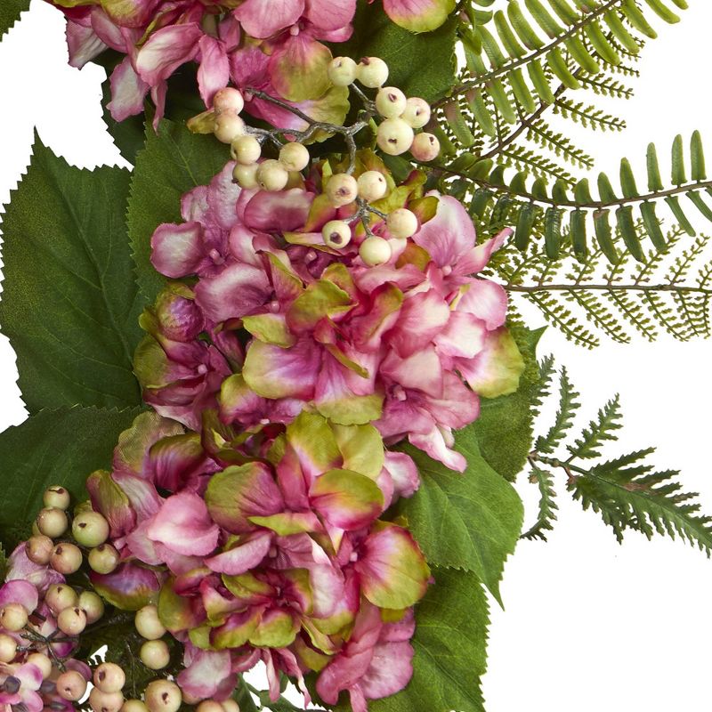 24&#34; Artificial Hydrangea &#38; Berry Wreath Pink - Nearly Natural, 4 of 5