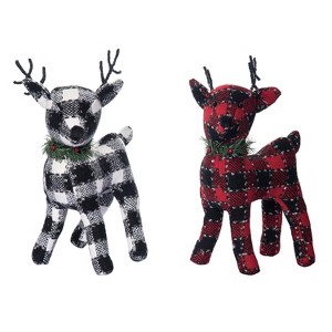Transpac Plush Buffalo Plaid Reindeer Set of 2 Christmas Home Decorations - 1 of 1