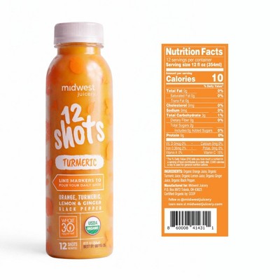 Midwest Juicery 12 Shots Organic Turmeric Wellness Shots - 12 fl oz