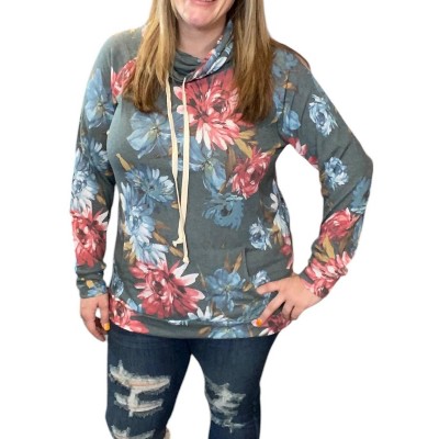 Women's Floral Cowlneck Hoodie - honeyme