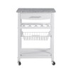 Wooakway 33.5"H Indoor Kitchen Island Trolley Serving Cart with Stainless Steel Marble Top Underneath Drawer Basket Wine Rack Lockable Casters - 3 of 4