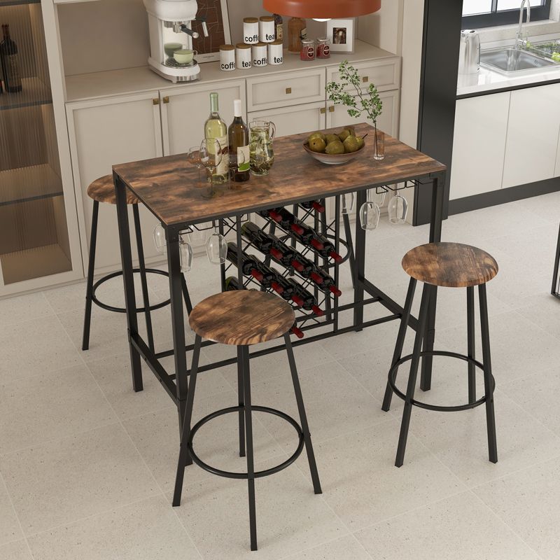 Tangkula 5-Piece Bar Height Dining Set 4-Person Bar Table and Stools Set with Wine Racks & Glass Holders Home Kitchen Breakfast Table Set, 3 of 9