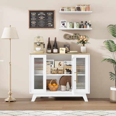 Whizmax Modern Sideboard Buffet Cabinet - Fluted Glass Door, 2-Tier Storage, Accent Cabinet for Dining Room, Kitchen, Coffee Bar & Home Decor
