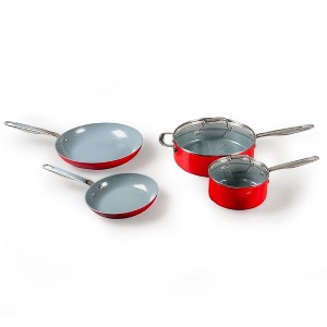 Guy Fieri’s Flavortown 6-Piece Ceramic Cookware Nonstick Set: 8" & 10.2" Frypans, 2QT Saucepan, 3.2QT Sautépan , PFAS-free, Oven & Dishwasher safe. - 1 of 4