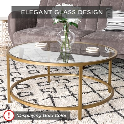 Elegant 39'' Round Tempered Glass Metal Coffee Table in Gray